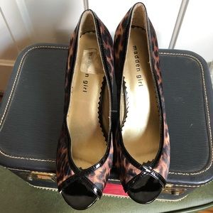 Vegan Leopard Print Platform Peep-Toe Heels